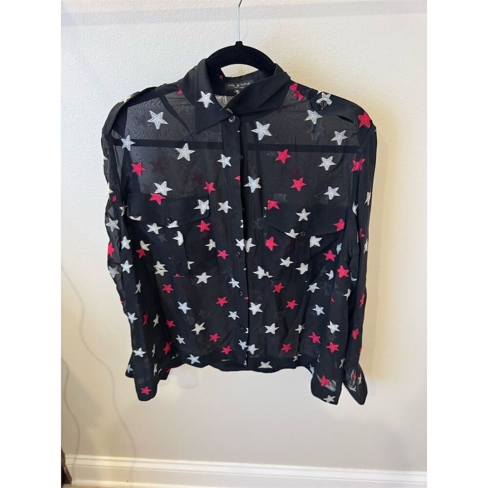 Rag & Bone Women's Black Collared Long Sleeve Blouse Size M - Picture 3 of 6